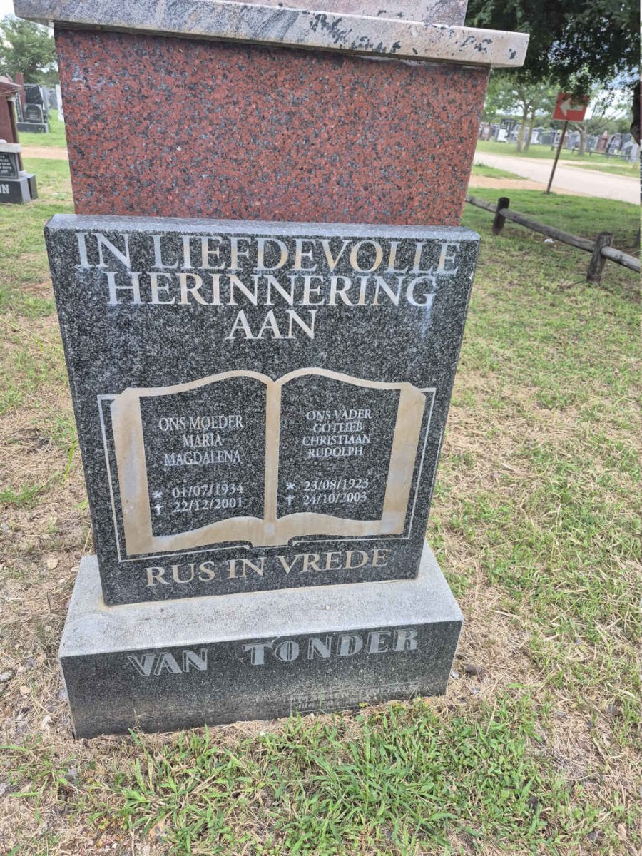 TONDER Gotlieb Christiaan Rudolph, van 1923-2003 & Maria Magdalena 1934-2001