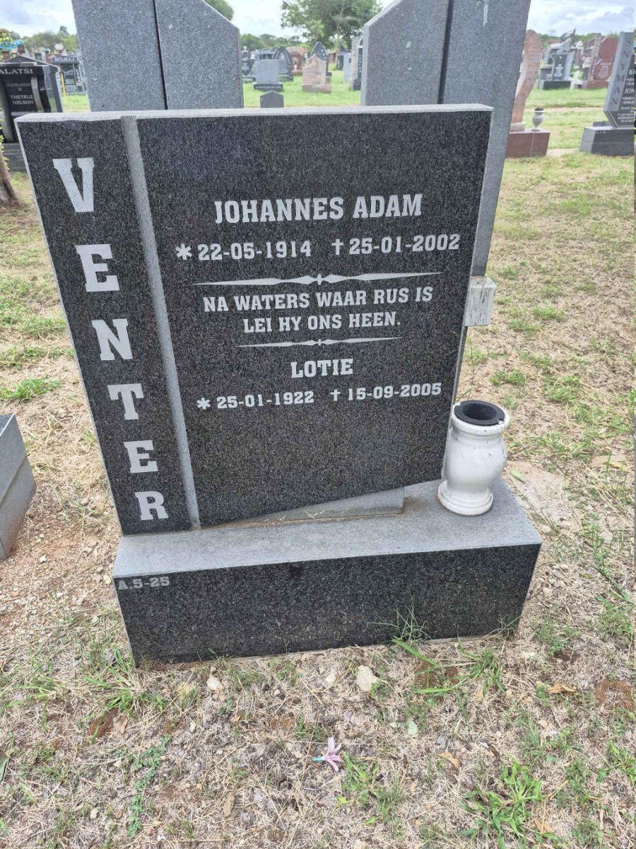 VENTER Johannes Adam 1914-2002 & Lotie 1922-2005