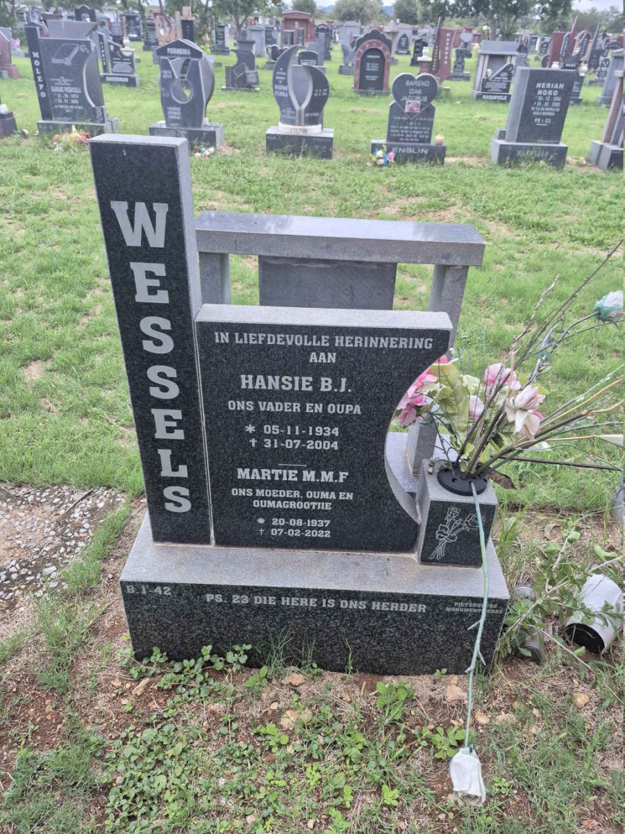 WESSELS Hansie B.J. 1934-2004 & Martie M.M.F. 1937-2022