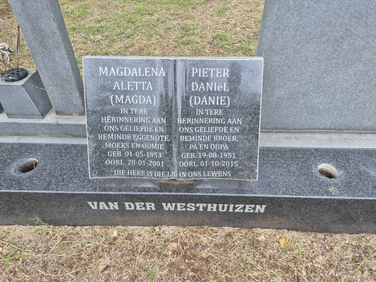 WESTHUIZEN Pieter Daniel, van der 1951-2015 & Magdalena Aletta 1953-2001 