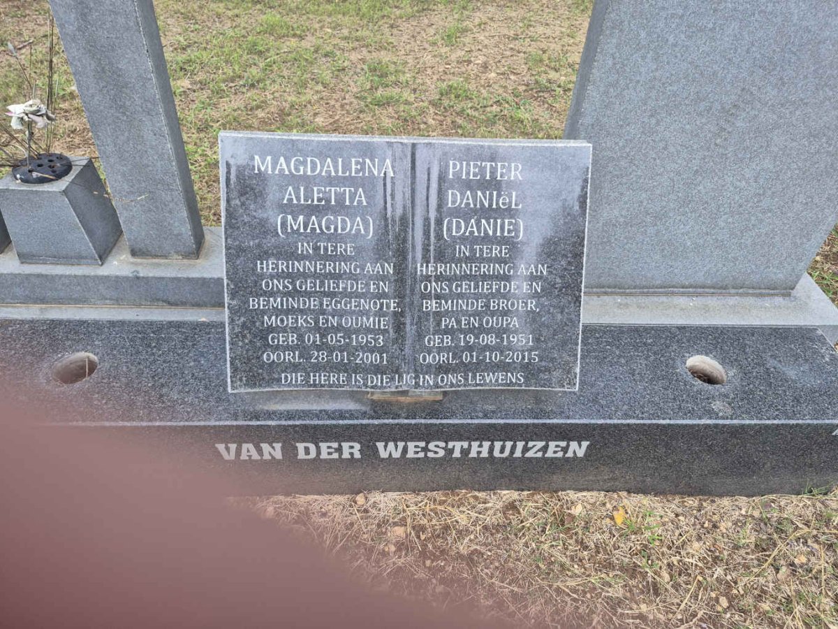 WESTHUIZEN Pieter Daniel, van der 1951-2015 & Magdalena Aletta 1953-2001 