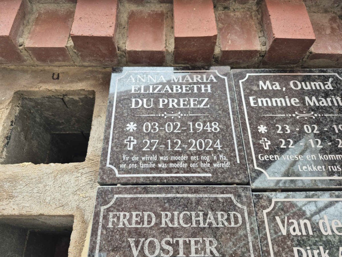 PREEZ Anna Maria Elizabeth, du 1948-2024