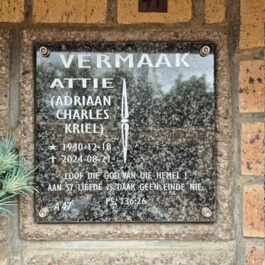 VERMAAK Adriaan Charles Kriel 1940-2024