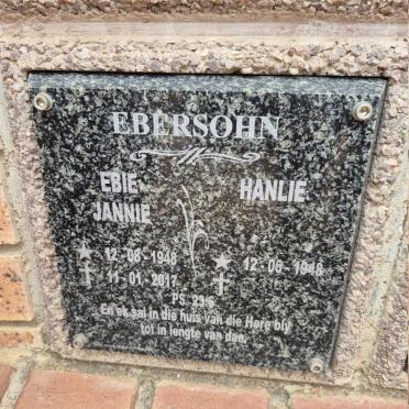 EBERSOHN Ebie Jannie 1948-2017 & Hanlie 1948-