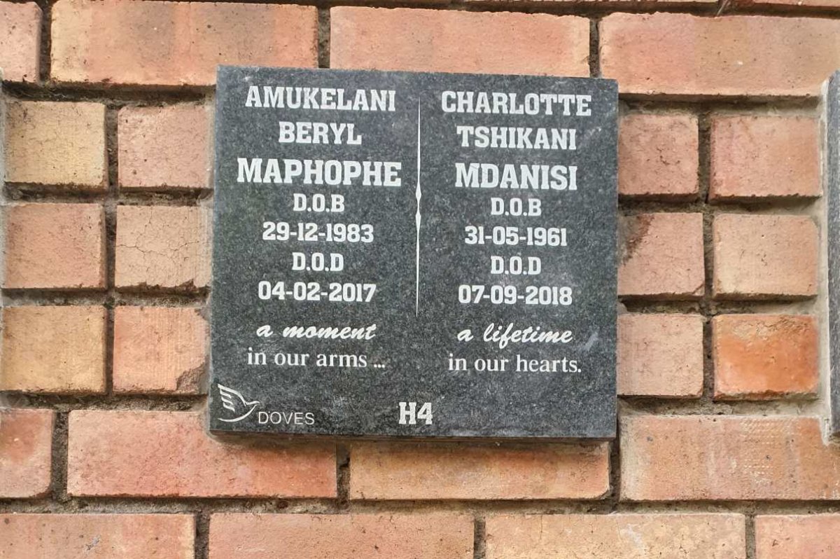 MAPHOPHE Amukelani Beryl 1983-2017 :: MDANISI Charlotte Tshikani 1961-2018