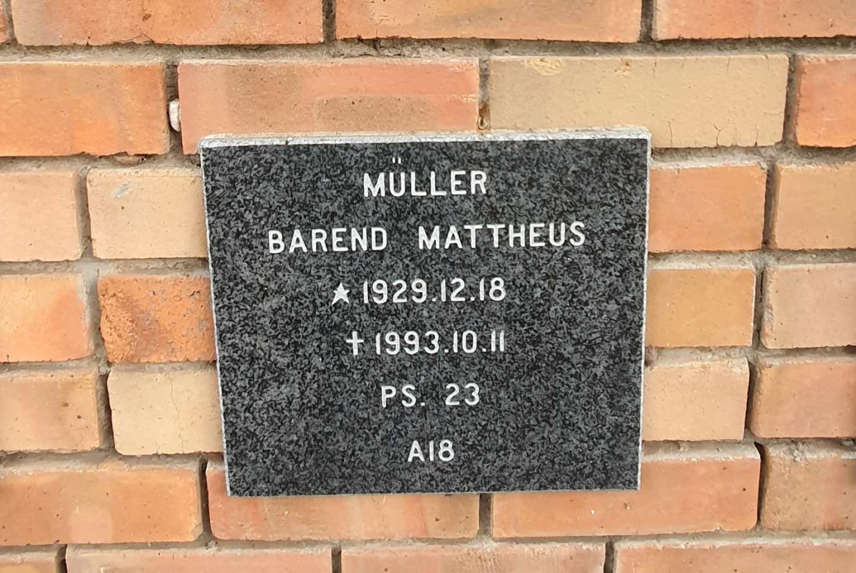MULLER Barend Mattheus 1929-1993