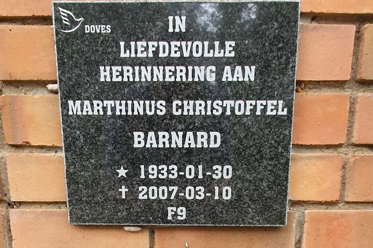 BARNARD Marthinus Christoffel 1933-2007
