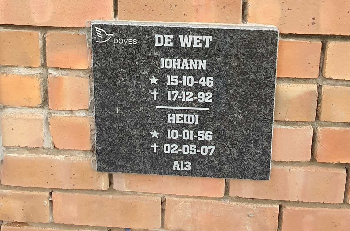 WET Johann, de 1946-1992 :: WET Heidi, de 1956-2007