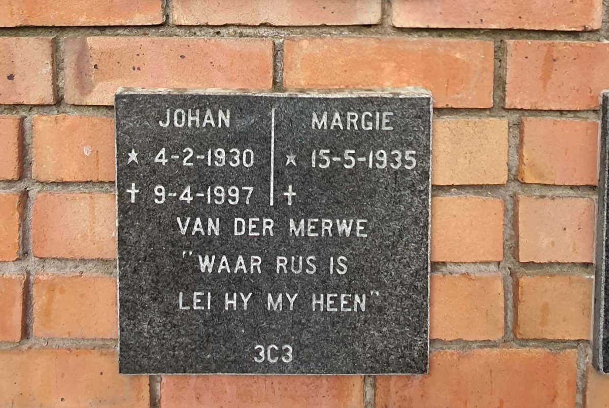 MERWE Johan, van der 1930-1997 & Margie 1935-