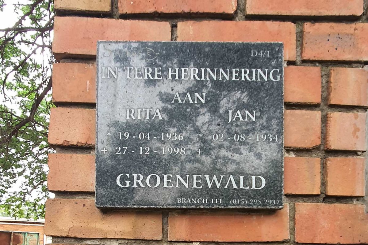 GROENEWALD Jan 1934- & Rita 1936-1998