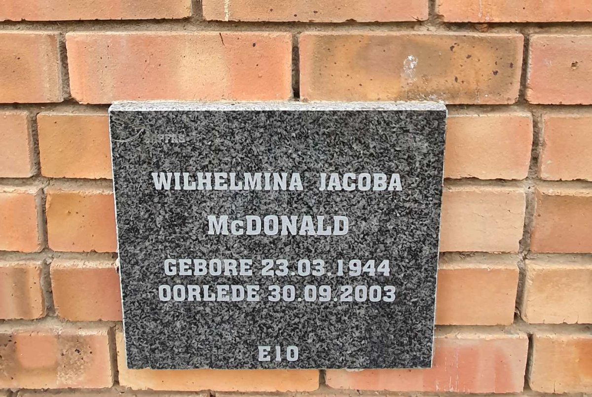 MCDONALD Wilhelmina Jacoba 1944-2003