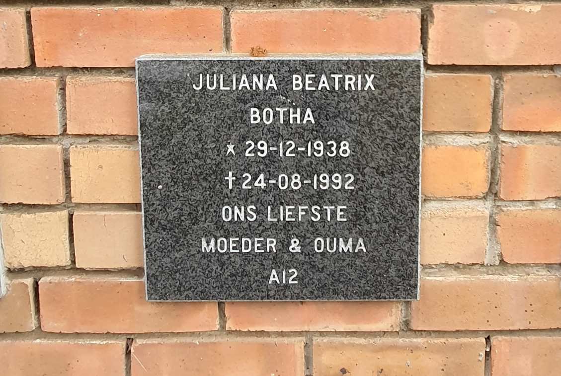 BOTHA Juliana Beatrix 1938-1992