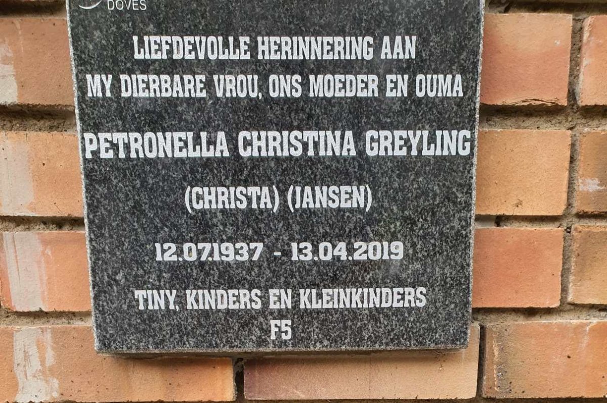 GREYLING Petronella Christina 1937-2019