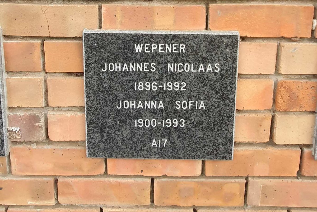 WEPENER Johannes Nicolaas 1896-1992 :: WEPENER Johanna Sofia 1900-1993