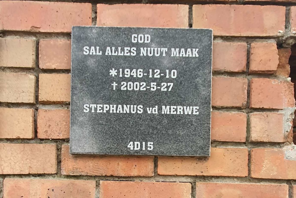 MERWE Stephanus, vd 1946-2002