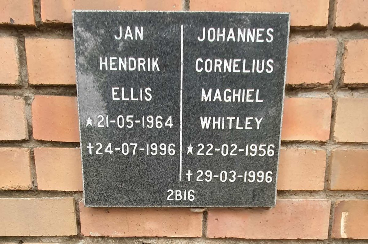 WHITLEY Johannes Cornelius Maghiel 1956-1996 :: ELLIS Jan Hendrik 1964-1996