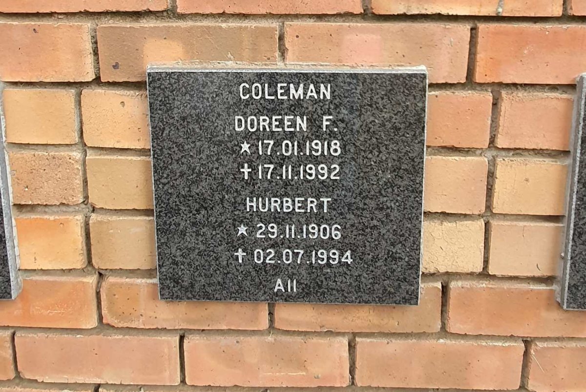 COLEMAN Hurbert 1906-1994 & Doreen F. 1918-1992
