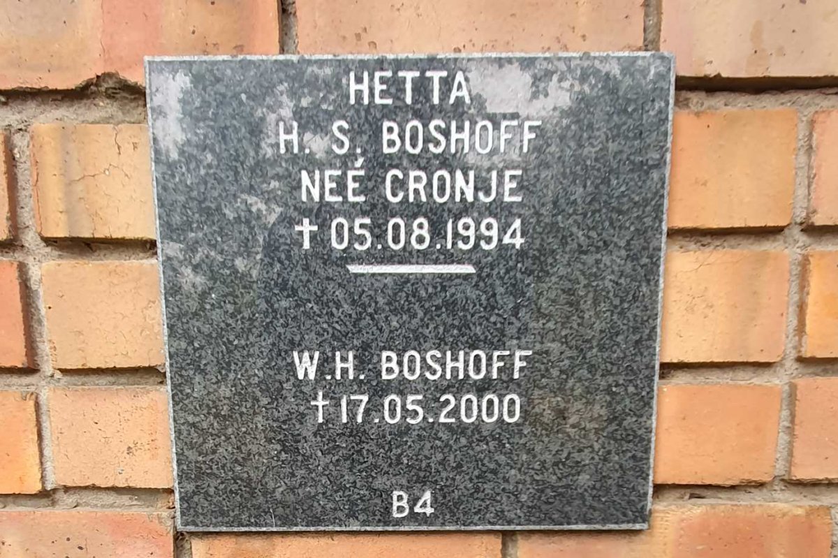 BOSHOFF W.H. -2000 :: BOSHOFF H.S. nee CRONJE -1994