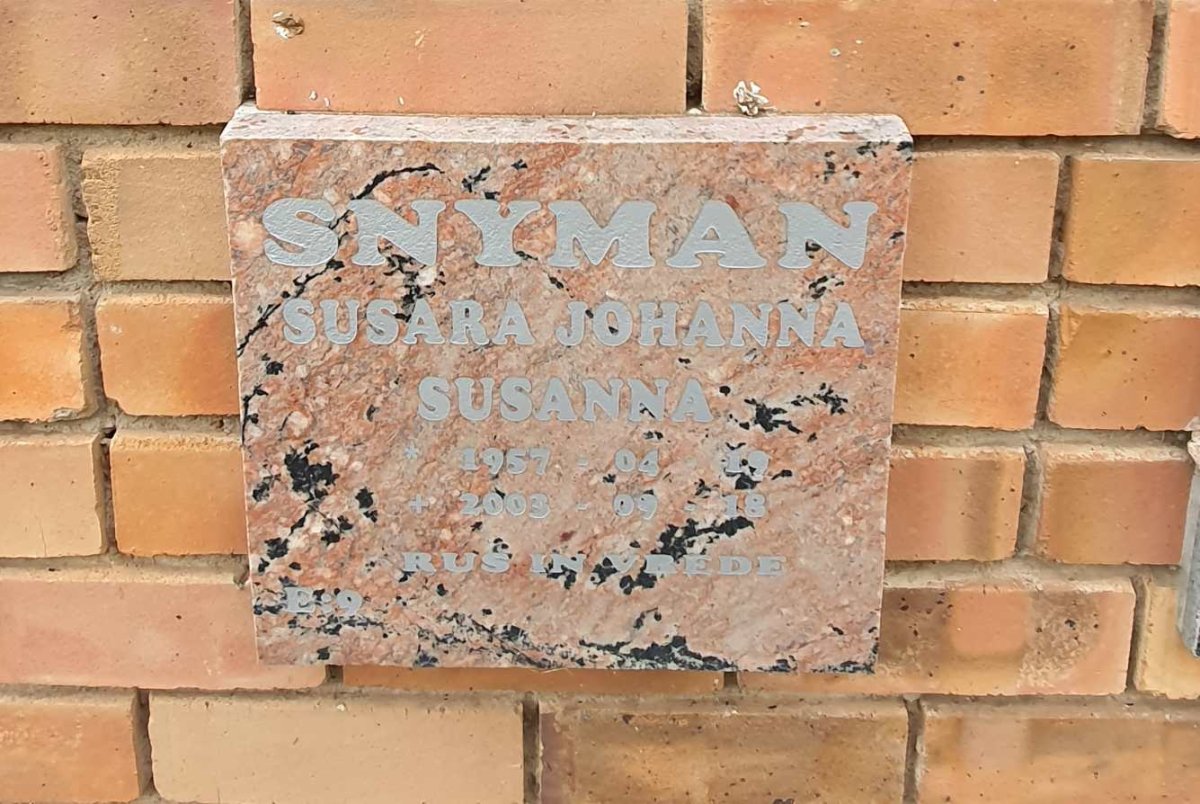 SNYMAN Susara Johanna Susanna 1957-2003