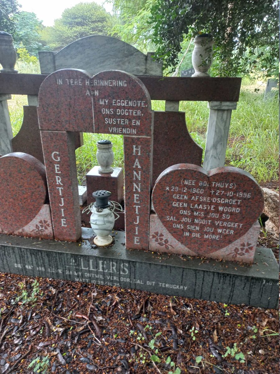 ALLERS Hannetjie nee BONTHUYS 1960-1996 :: ALLERS Gertjie