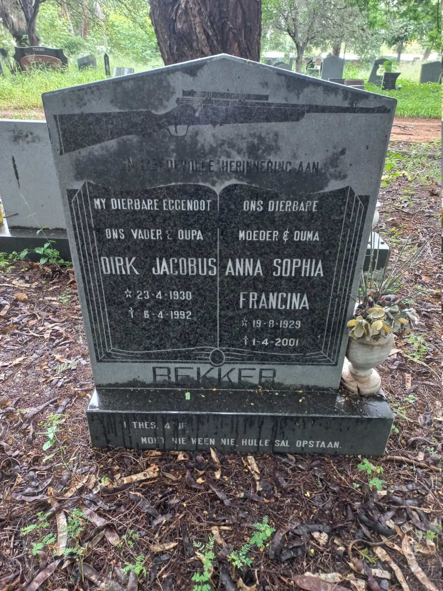 BEKKER Dirk Jacobus 1930-1992 & Anna Sophia Francina 1929-2001
