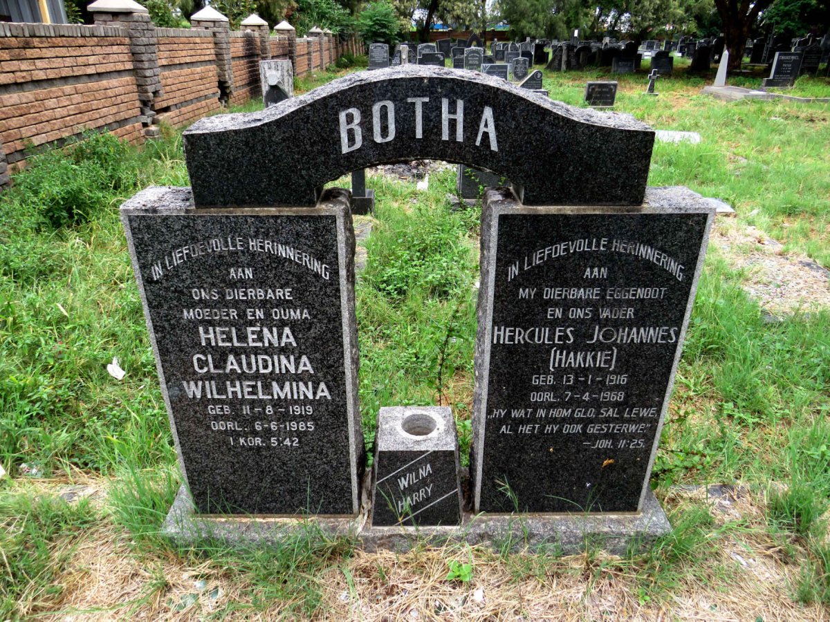 BOTHA Hercules Johannes 1916-1968 & Helena Claudina Wilhelmina 1919-1985