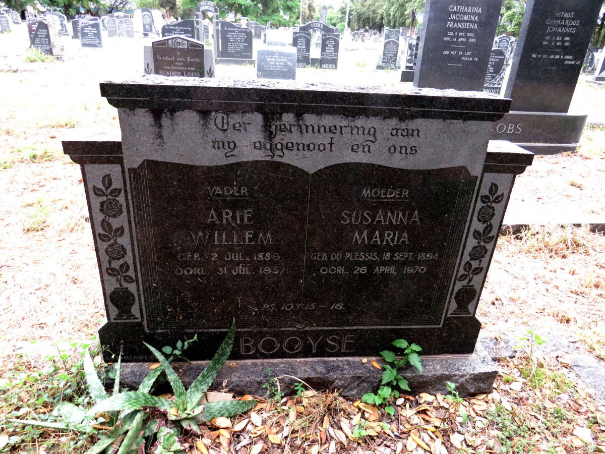 BOOYSE Arie Willem 1889-1957 & Susanna Maria DU PLESSIS 1894-1970