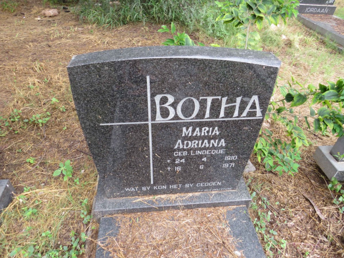 BOTHA Maria Adriana nee LINDEQUE 1910-1971