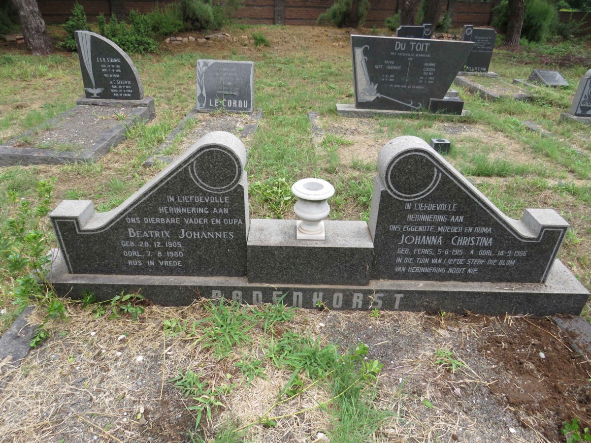 BADENHORST Beatrix Johannes 1905-1980 & Johanna Christina FERNS 1915-1966