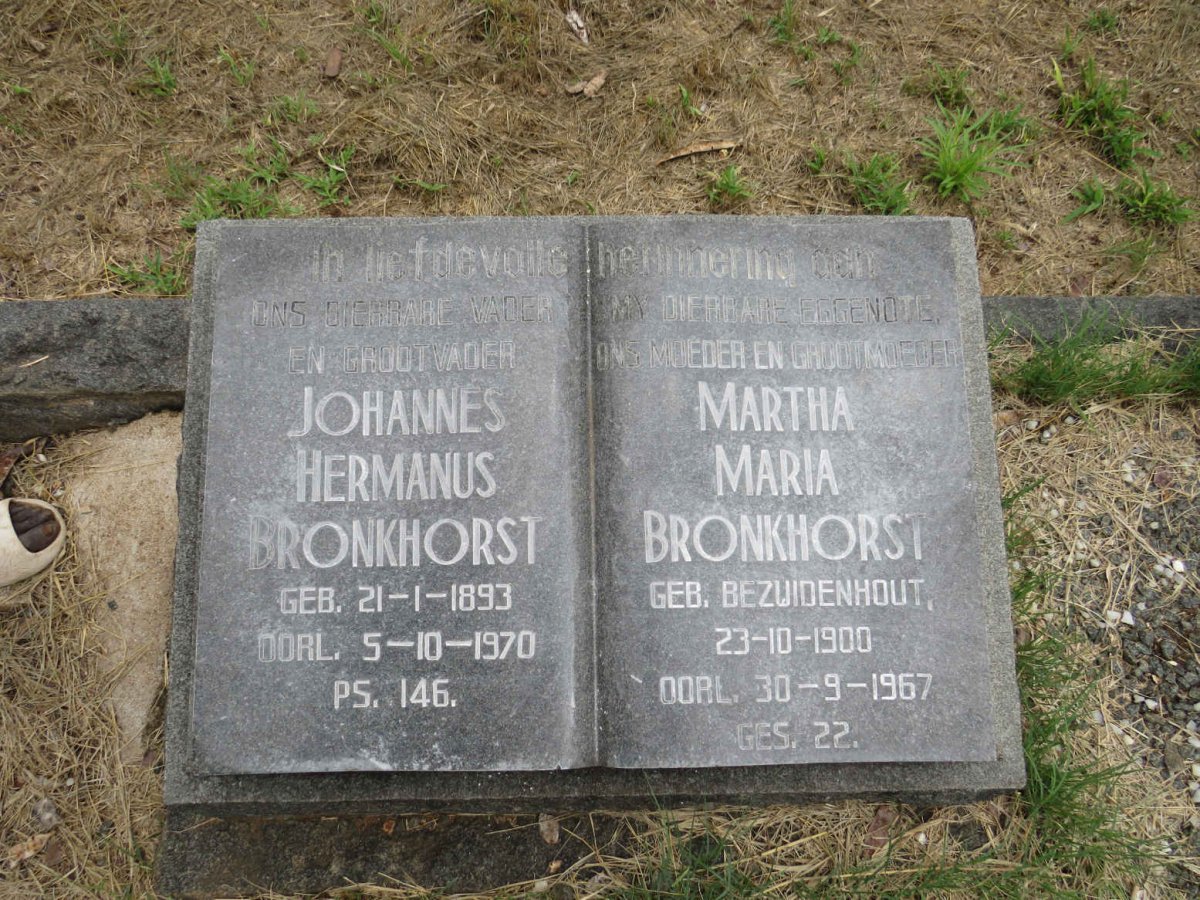 BRONKHORST Johannes Hermanus 1893-1970 & Martha Maria BEZUIDENHOUT 1900-1967
