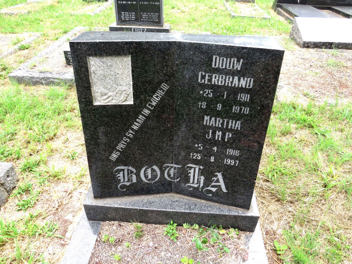 BOTHA Douw Gerbrand 1911-1970 & Martha J.M.P. 1916-1997
