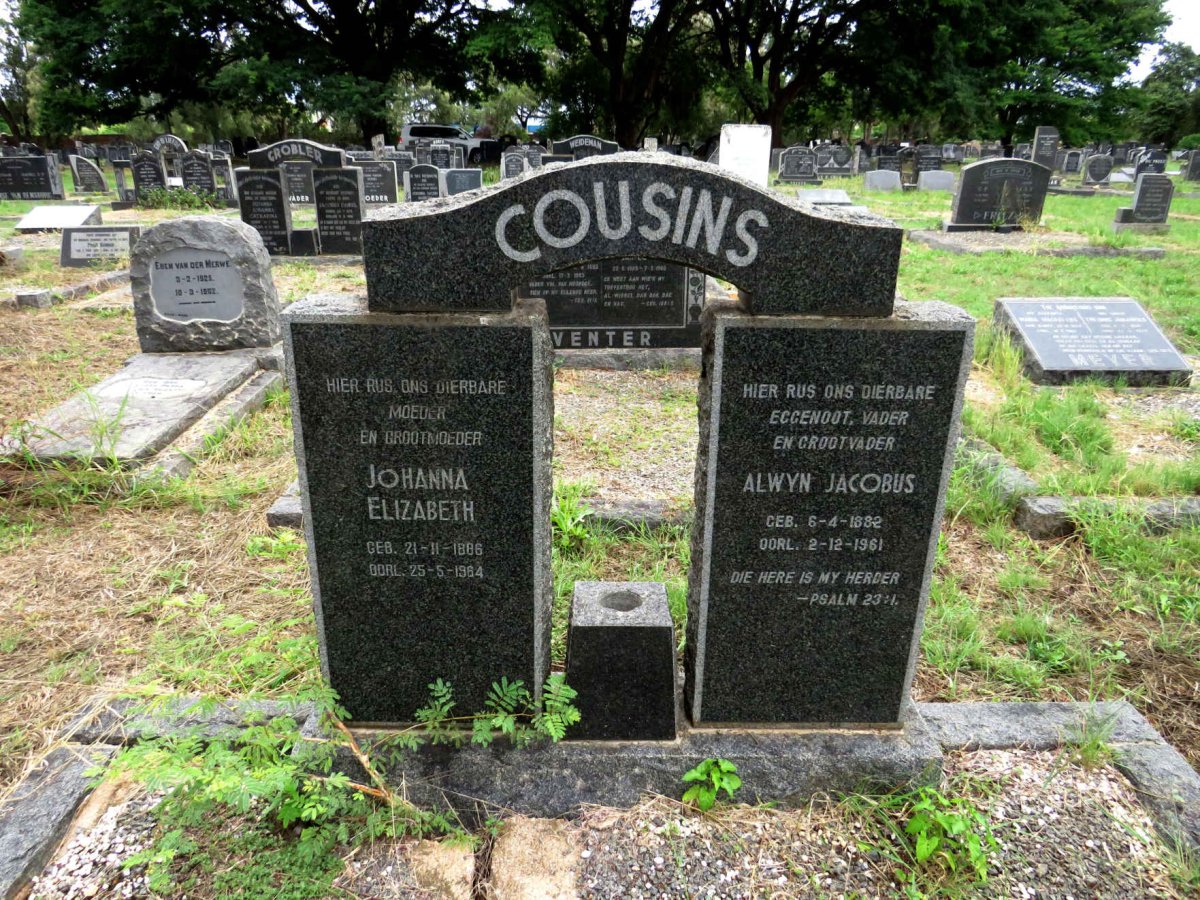COUSINS Alwyn Jacobus 1882-1961 & Johanna Elizabeth 1886-1964