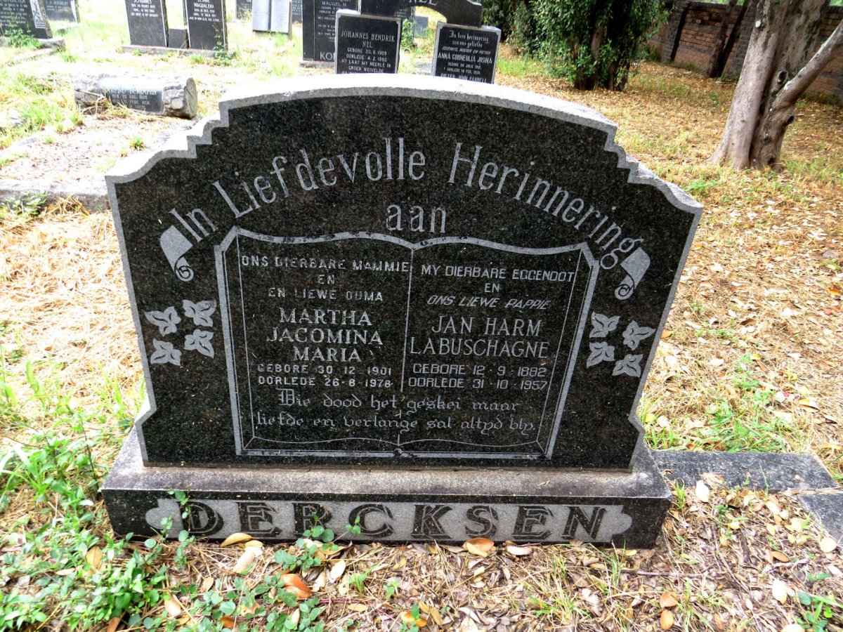 DERCKSEN Jan Harm Labuschagne 1882-1957 & Martha Jacomina Maria 1901-1978