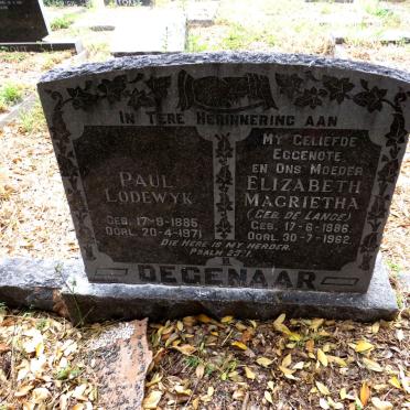 DEGENAAR Paul Lodewyk 1885-1971 & Elizabeth Magrietha DE LANGE 1886-1962