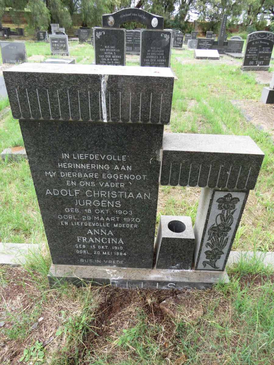 ELLIS Adolf Christiaan Jurgens 1903-1970 & Anna Francina 1910-1984