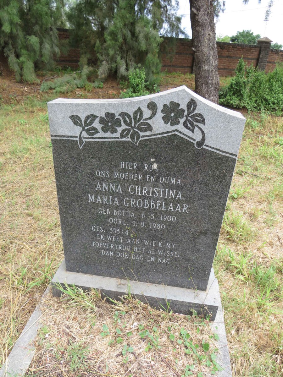 GROBBELAAR Anna Christina Maria nee BOTHA 1900-1980