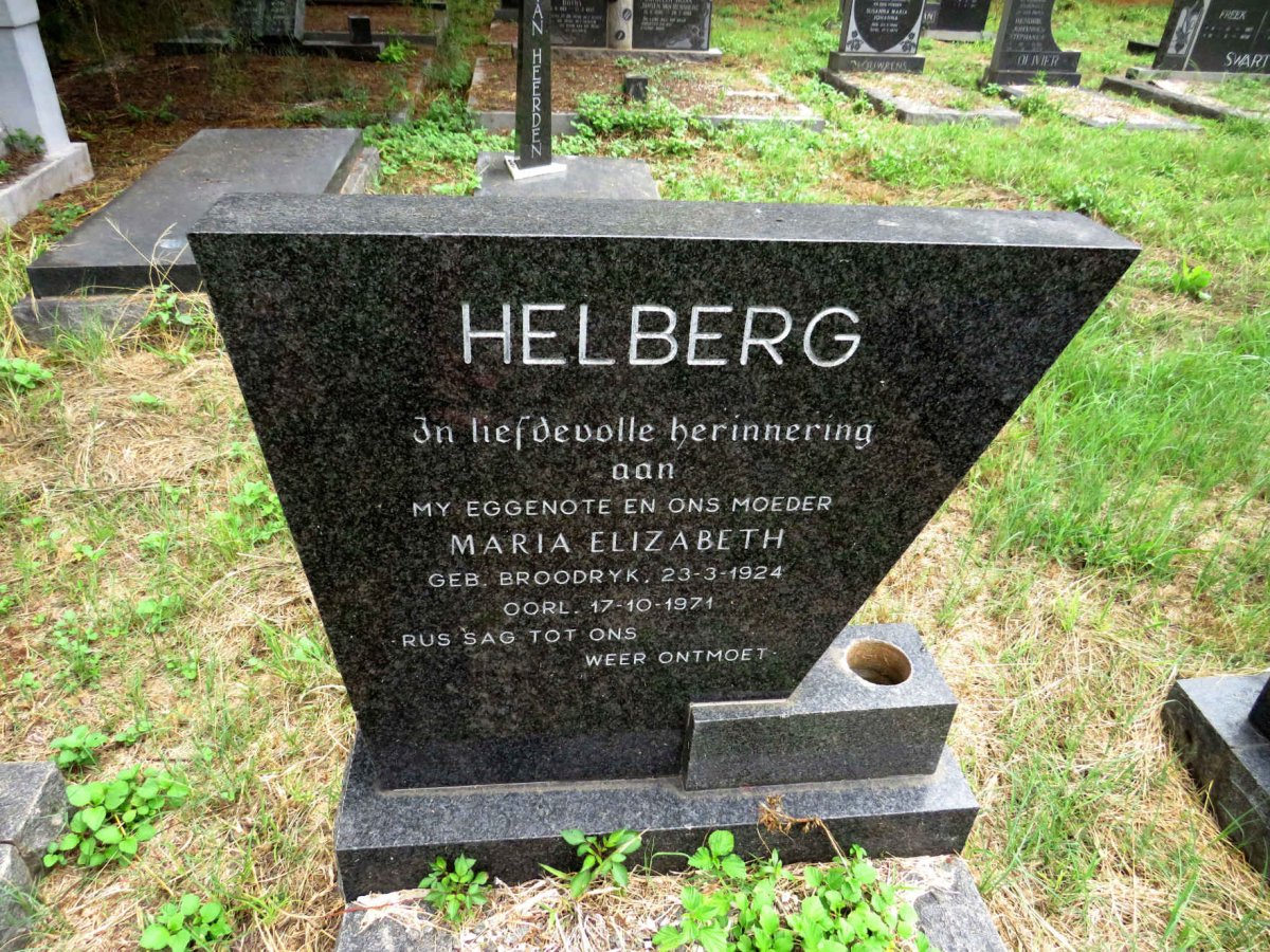 HELBERG Maria Elizabeth nee BROODRYK 1924-1971