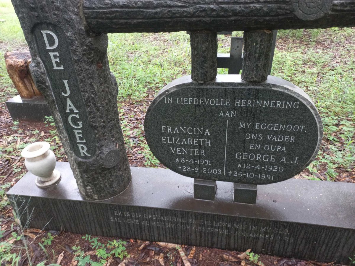 JAGER George A.J., de 1920-1991 & Francina Elizabeth VENTER 1931-2003