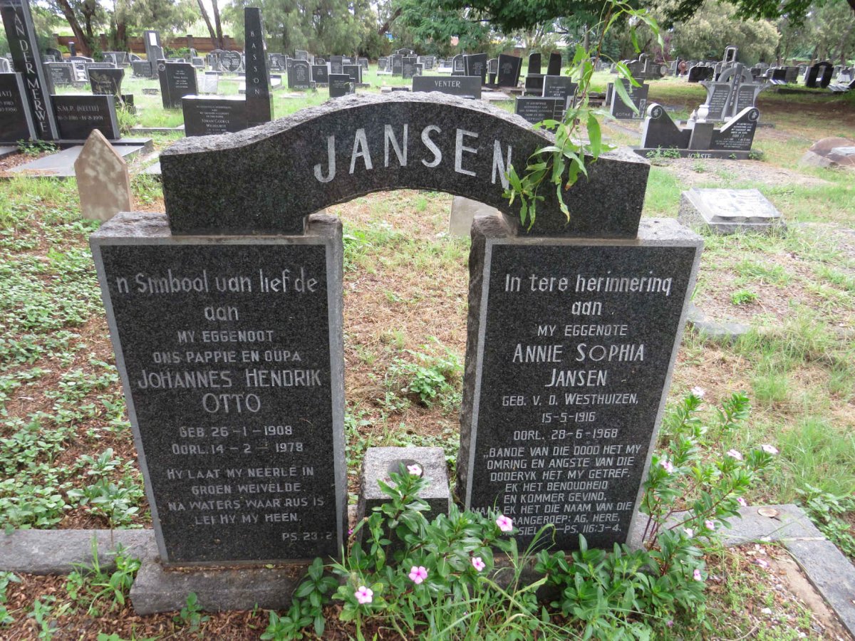 JANSEN Johannes Hendrik Otto 1908-1978 & Annie Sophia VAN DER WESTHUIZEN 1916-1968