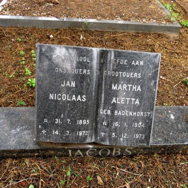 JACOBS Jan Nicolaas 1895-1972 & Martha Aletta BADENHORST 1904-1973