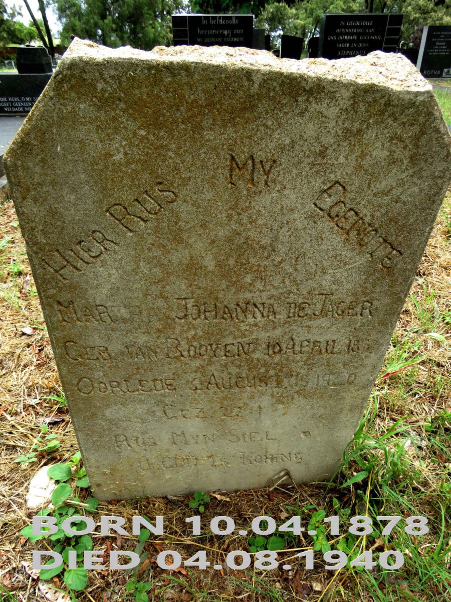 JAGER Mar? Johanna, de nee VAN ROOYEN 1878-1940