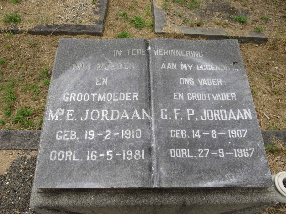 JORDAAN G.F.P. 1907-1967 & M.E. 1910-1981