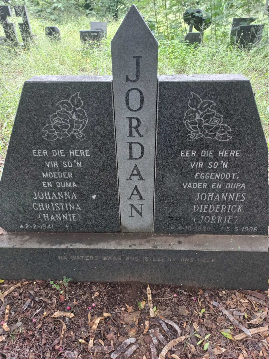 JORDAAN Johannes Diederick 1930-1996 & Johanna Christina 1941-