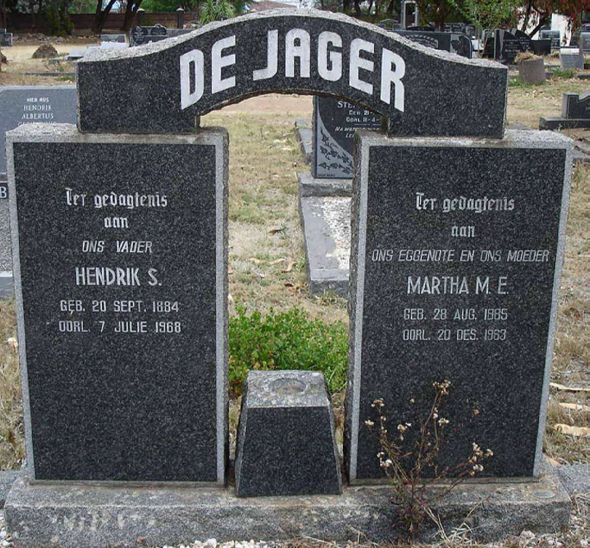 JAGER Hendrik S., de 1884-1968 &amp; Martha M.E. 1885-1963