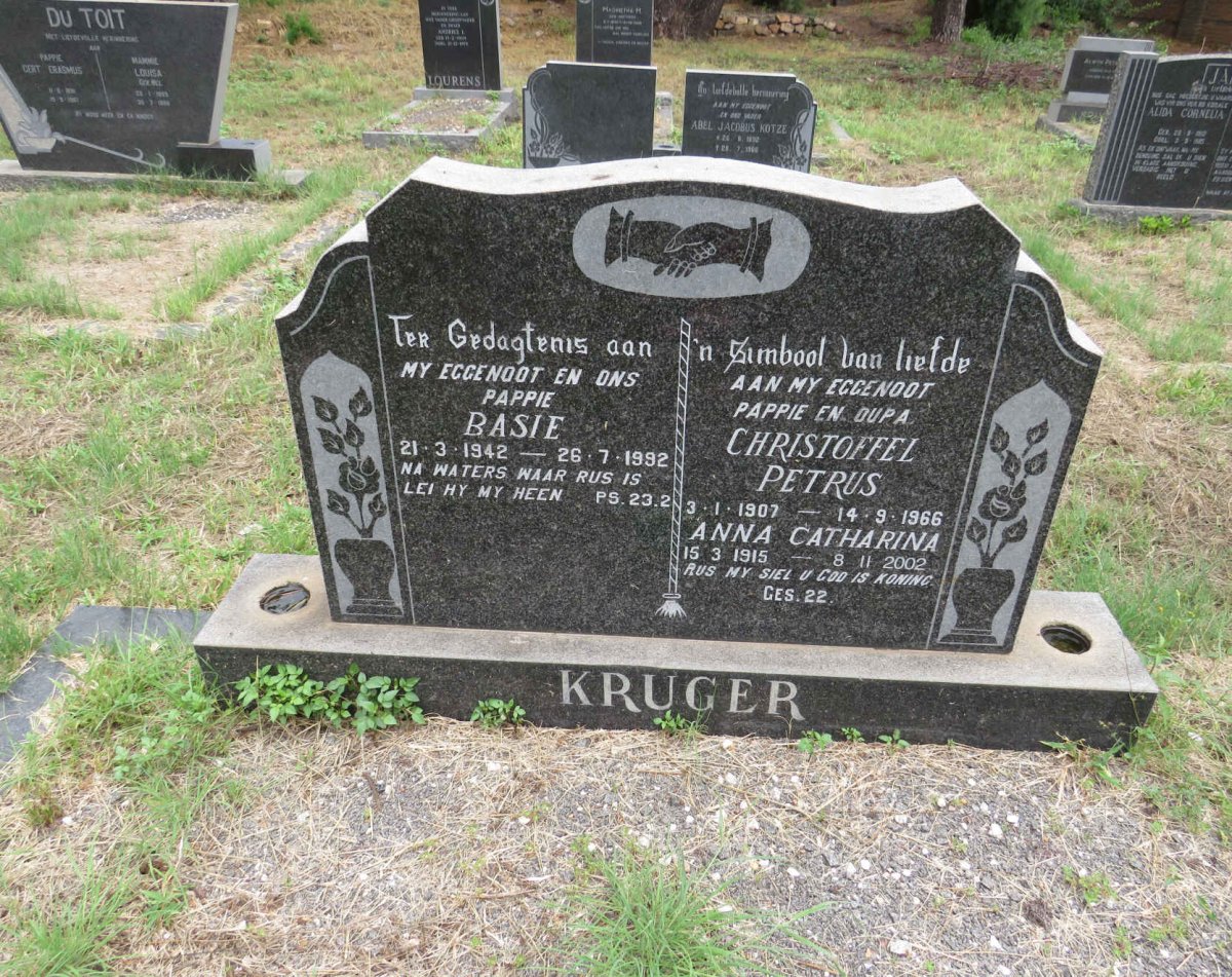 KRUGER Christoffel Petrus 1907-1966 & Anna Catharina 1915-2002 :: KRUGER Basie 1942-1992
