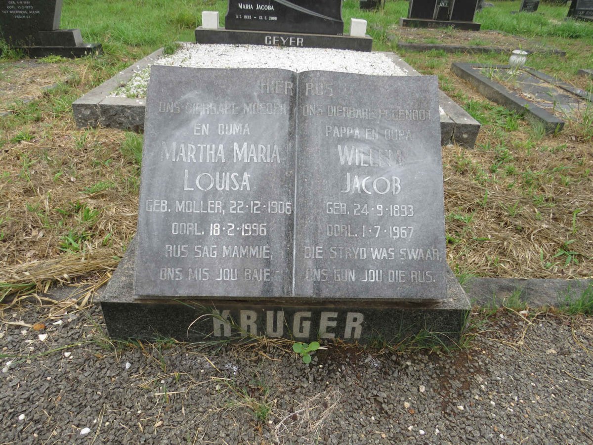 KRUGER Willem Jacob 1893-1967 & Martha Maria Louisa nee MOLLER 1906-1996