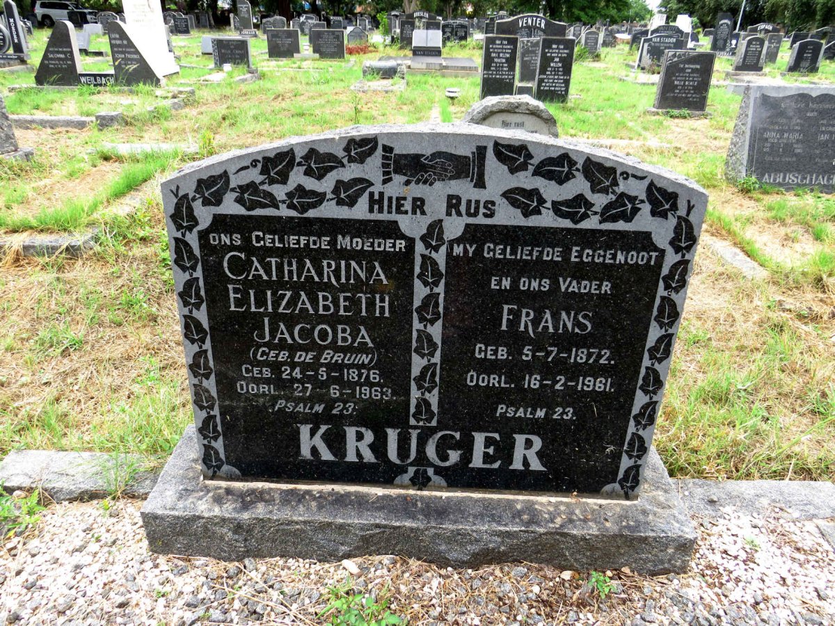 KRUGER Frans 1872-1961 & Catharina Elizabeth Jacoba DE BRUIN 1876-1963