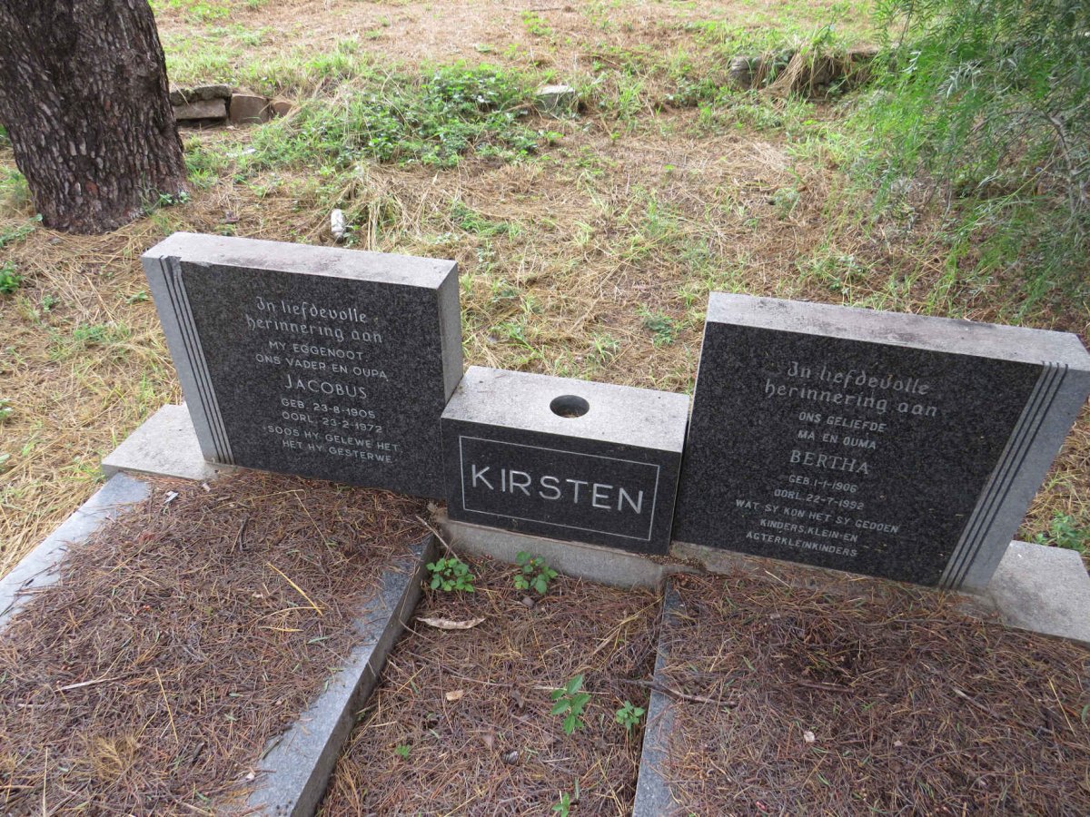 KIRSTEN Jacobus 1905-1972 & Bertha 1906-1992
