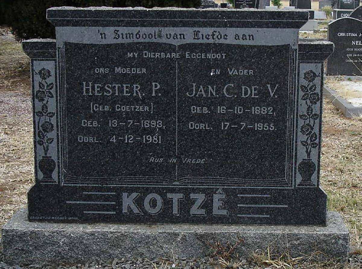 KOTZE Jan C. de V. 1882-1955 &amp; Hester P. COETZER 1893-1981