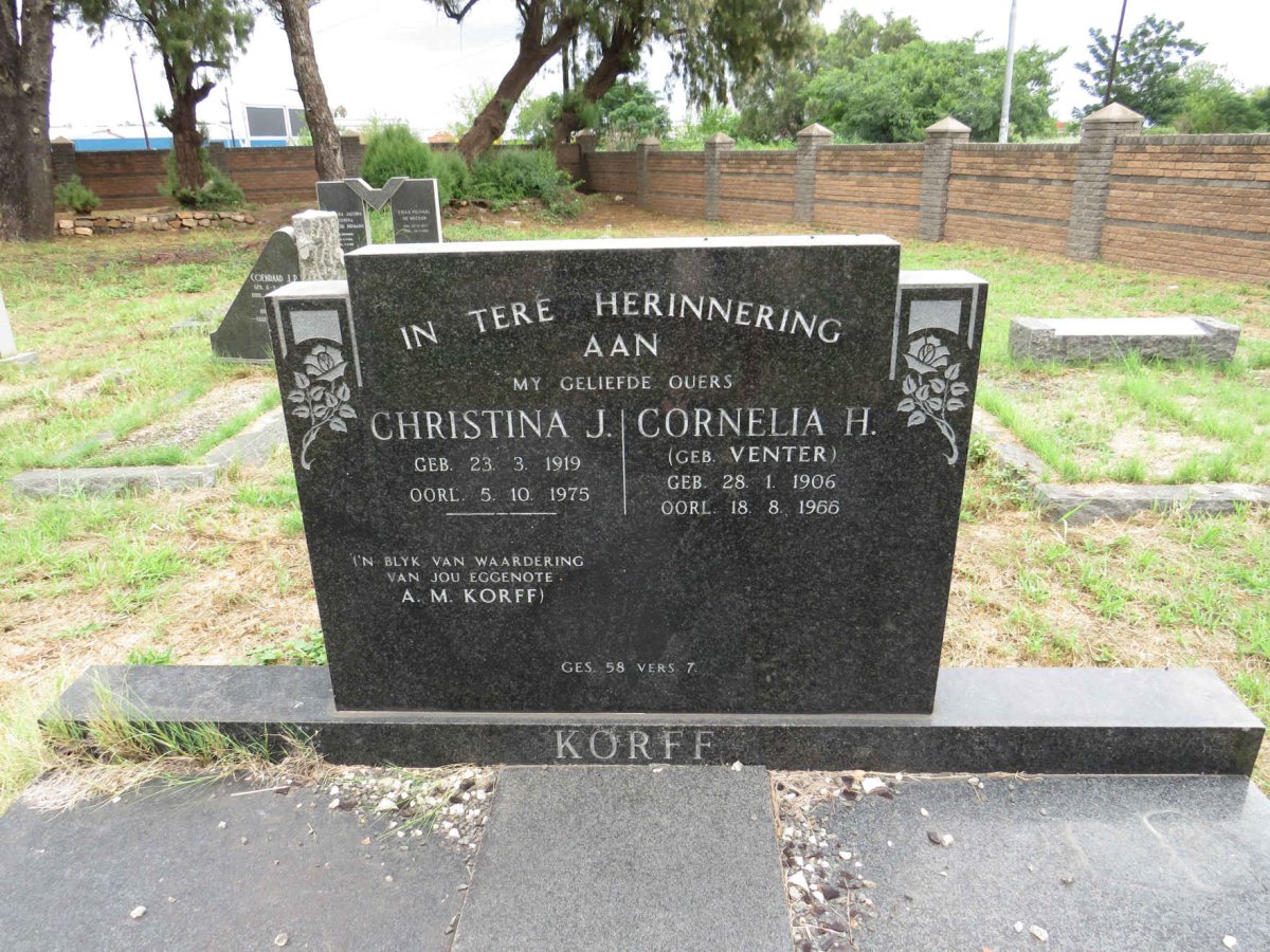 KORFF Cornelia H. nee VENTER 1906-1966 :: KORFF Christina J. 1919-1975